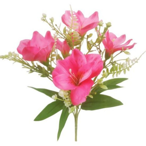 31cm Cerise Alstromeria and Fern Bush - Artificial Flower