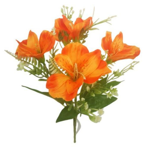 31cm Orange Alstromeria and Fern Bush - Artificial Flower