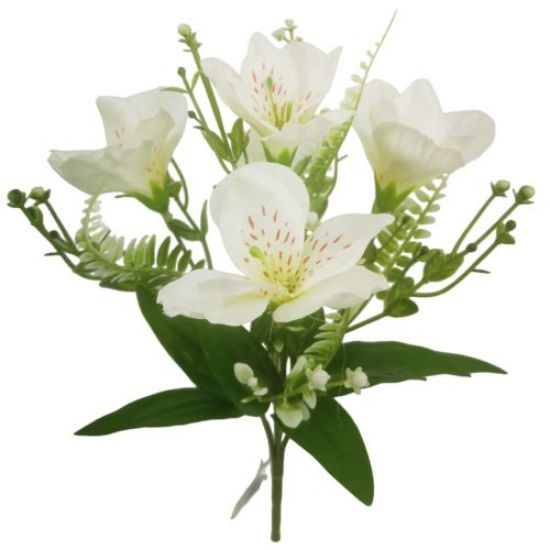31cm White / Ivory Alstromeria and Fern Bush Artificial Flower