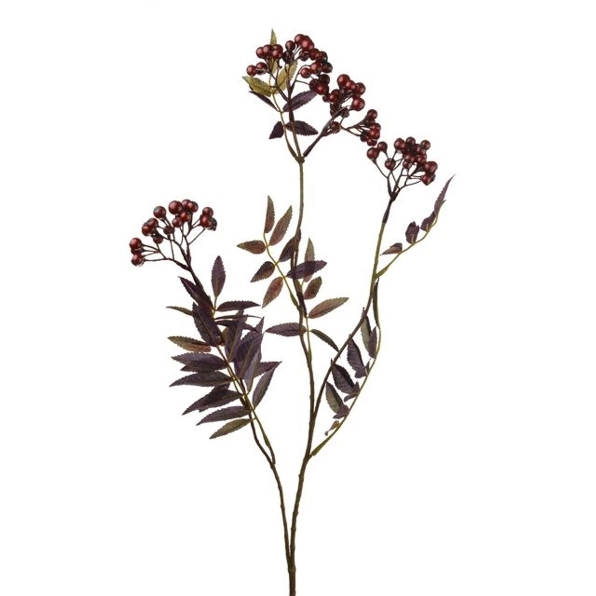84cm Berry And Leaf Spray Wine Artificial Single Stem Titleys