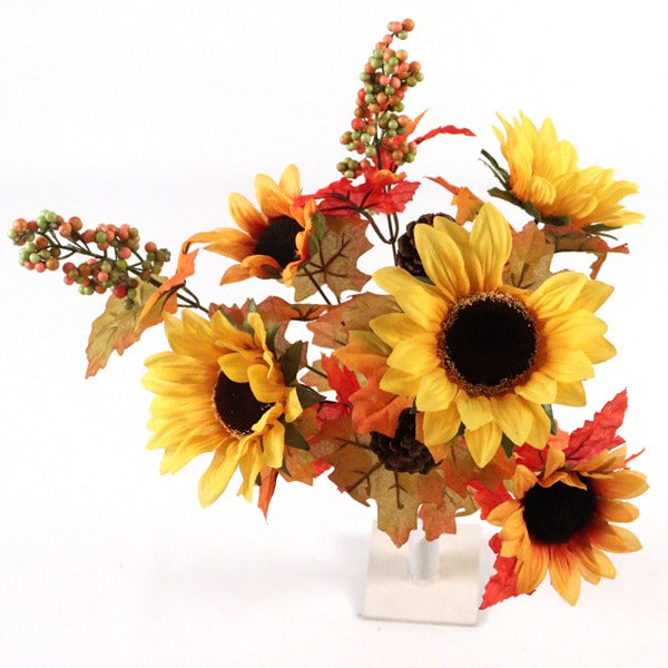 Large Sunflower Autumn Bunch Red Orange Artificial Foliage