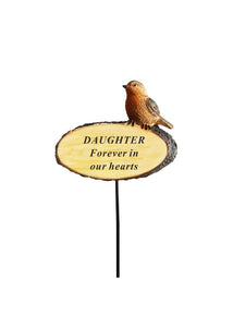 Memorial Robin on Log 3D Bird Stick Stake Pick Plaque Tribute Graveside Ornament