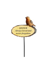 Load image into Gallery viewer, Memorial Robin on Log 3D Bird Stick Stake Pick Plaque Tribute Graveside Ornament