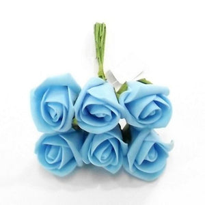 Light Blue Colourfast Foam Rose - Bunch of 6 - Artificial Flower
