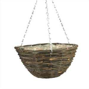 12" Round Rattan Lined Hanging Basket