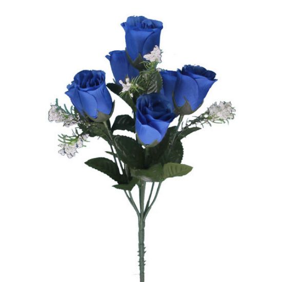 32cm Blue Rosebud Bush with Gyp - 7 Heads Artificial Flower