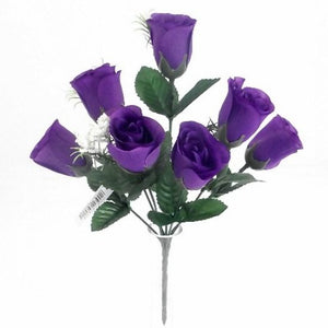 32cm Purple Rosebud Bush with Gyp - 7 Heads Artificial Flower