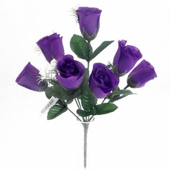 32cm Purple Rosebud Bush with Gyp - 7 Heads Artificial Flower