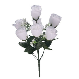 32cm White Rosebud Bush with Gyp - 7 Heads Artificial Flower