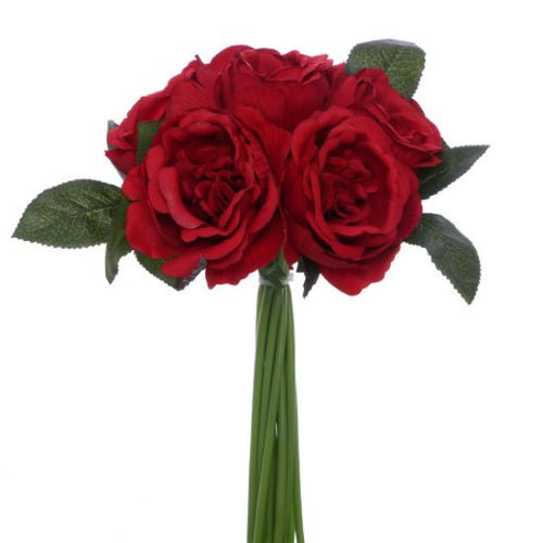 27cm Cabbage Red Rose Bunch - 7 Stems