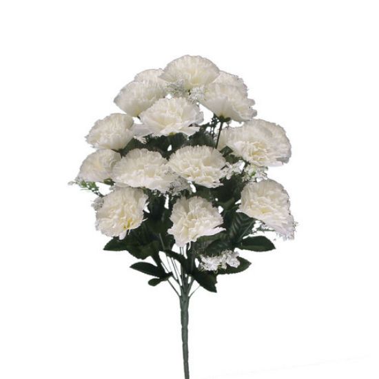 46cm Ivory Carnation Bush with Gyp - 18 Heads Artificial Flower
