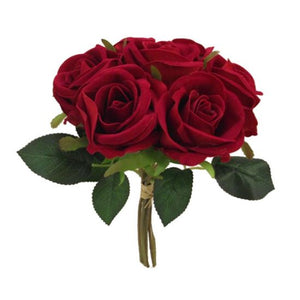 25cm Velvet Red Open Rose Bundle - 7 Head