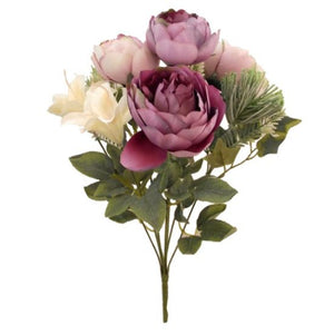 43cm Large Peony and Lily Mixed Bush with Foliage - Mauve/Vintage Pink/Cream