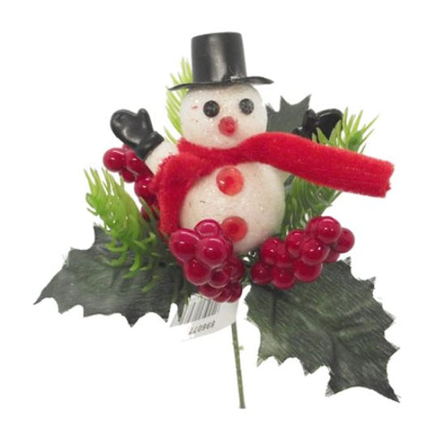 Snowman Pick with Greenery and Berries - Christmas Artificial
