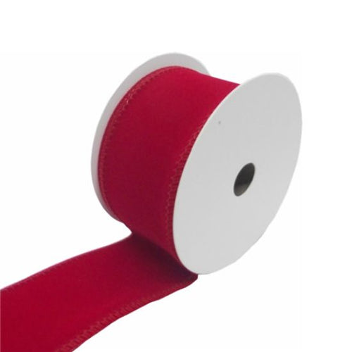 Red Velvet Effect Wired Edge Christmas Ribbon - 63mm x 10yds