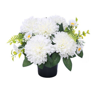 Chrysanthemum & Roses Memorial Grave Pot - Ivory/White
