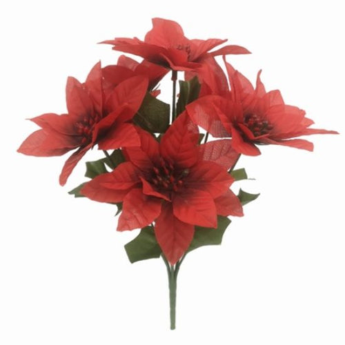 30cm Red Poinsettia Bush - 7 Heads - Christmas Artificial Xmas Flower