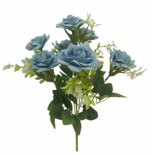 37cm Rose and Foliage Bush Blue - Artificial Flower