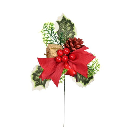 12 x Red Bow, Present and Foliage Picks - FULL BAG (XB18)