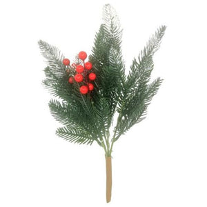 42cm Green Spruce Spray with Red Berries