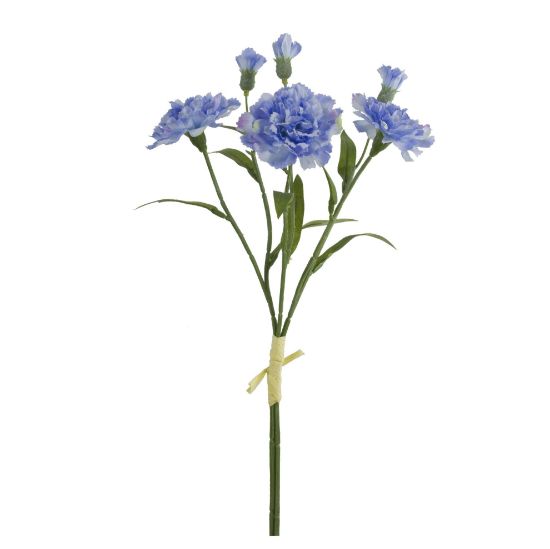 40cm Blue Carnation Bundle with Raffis Tie (3 Stems)