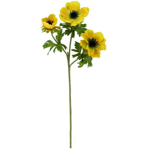 56cm Yellow Spray Anemone - Artificial Flower - Single Stem