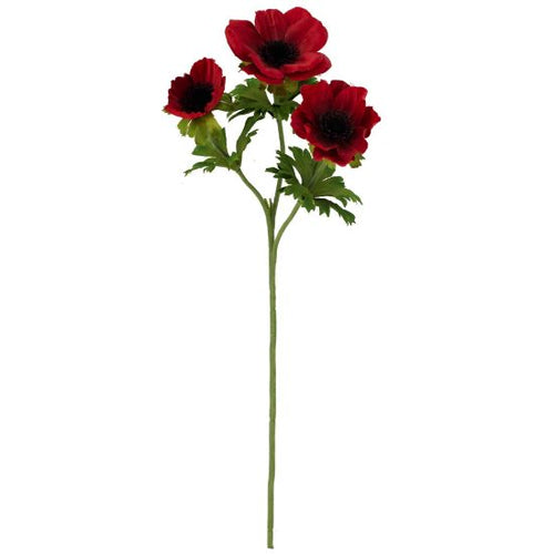 56cm Red Spray Anemone - Artificial Flower - Single Stem