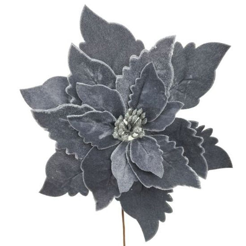Large Single Head Velvet Grey Poinsettia - Artificial Christmas Flower