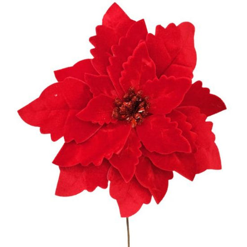 Large Single Head Velvet Red Poinsettia - Artificial Christmas Flower