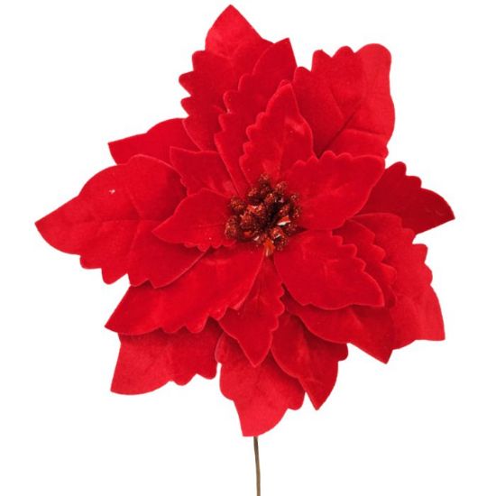 Large Single Head Velvet Red Poinsettia - Artificial Christmas Flower