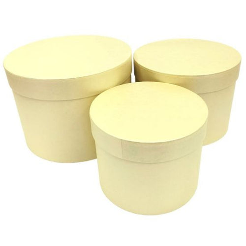 Set of 3 - Round Cream / Pale Yellow Hat Box Boxes - Storage Florist Home Gift Decoration