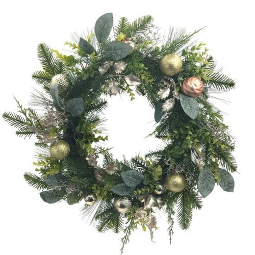 60cm Deluxe Christmas Wreath with Baubles and Foliage