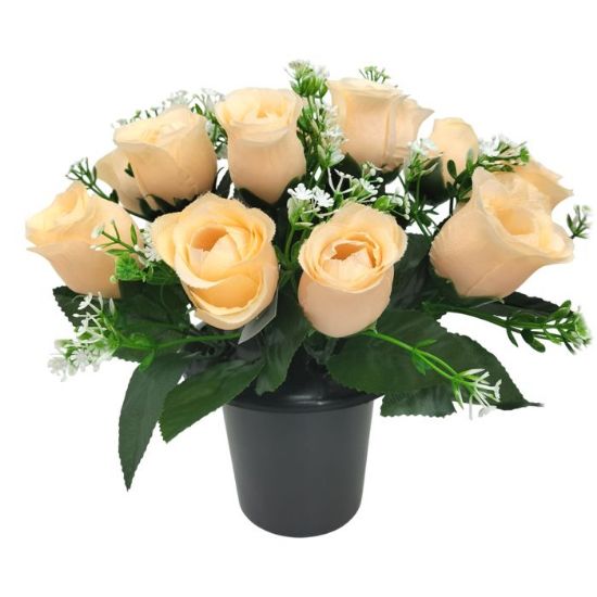Rose, Gyp and Foliage Memorial Grave Pot - Peach