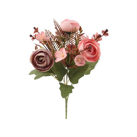 32cm Pink Brown Mixed Ranunculus and Hydrangea Bunch - Autumn