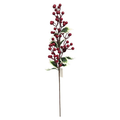 66cm Variegated Holly And Berry Single Stem - Christmas Artificial