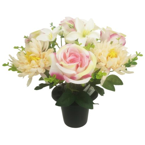 Chrysanthemum & Roses Memorial Grave Pot - Pink/Peach/Ivory