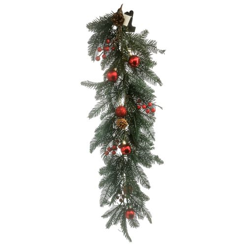 88cm Spruce Trail with Baubles Berries Red - Swag Garland  - Artificial Xmas Christmas