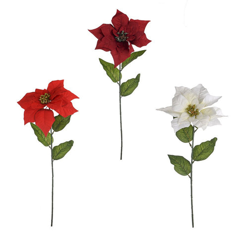 68cm Red / Dark Red / White Poinsettia Single Stem - Christmas Artificial Xmas (XB13)