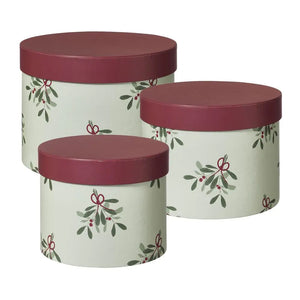 Set of 3 - Oasis Lined Round Christmas Hat Box Boxes - Mistletoe Design