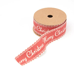 10m x 30mm Cotton Merry Christmas Red Ribbon