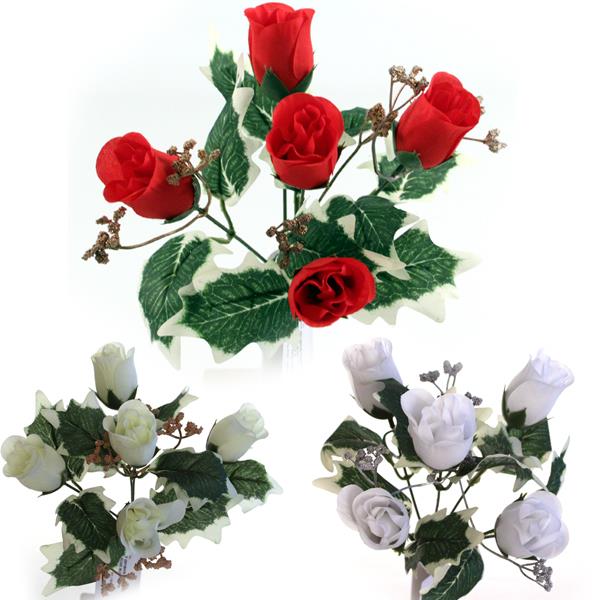 48 x 30cm Rose Bud and Gyp Bunch - Red Ivory White - FULL BOX