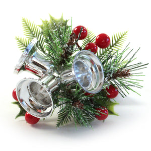 Christmas Pick Silver with Bells Berries and Spruce