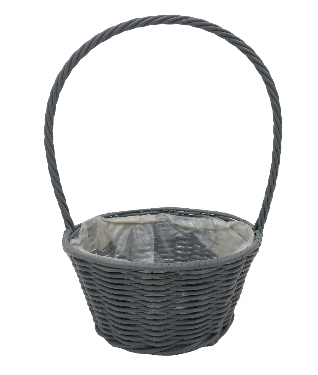 23cm Grey Round Planting Basket Plastic Lined with Handle