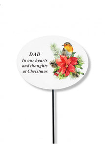 White Christmas Robin Poinsettia Memorial Stick Xmas Tribute Spike Grave Stake