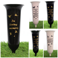 Load image into Gallery viewer, Black White Memorial Graveside Spike Flute - Butterfly Design - Fresh or Artificial Flowers