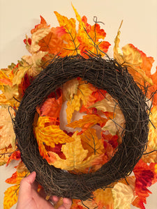40cm Maple Leaf Autumn Rattan Grape Vine Wicker Wreath