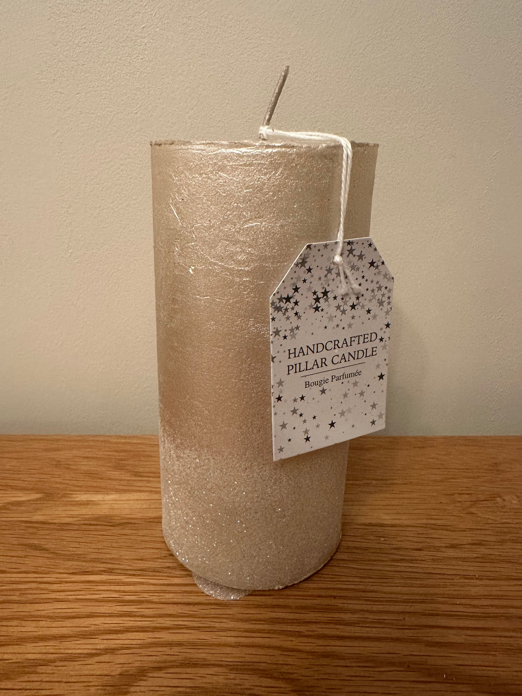 FLASH SALE PRODUCT - 14cm White Glittered Pillar Candle