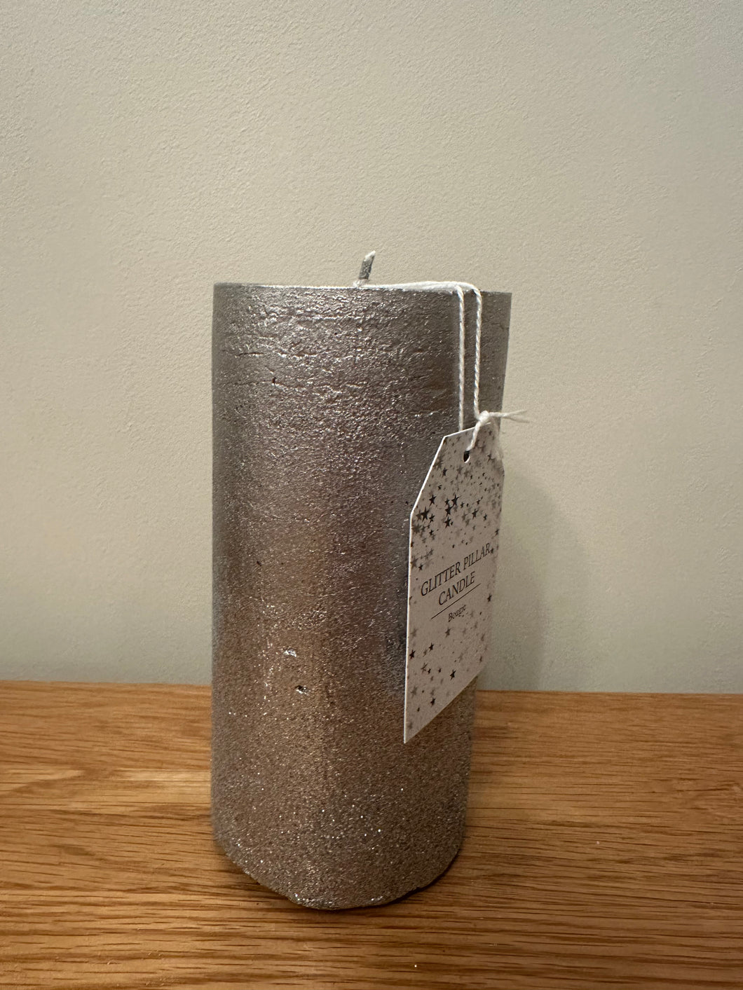 FLASH SALE PRODUCT - 14cm Silver Glittered Pillar Candle