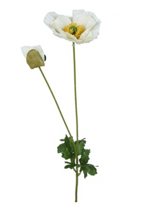 60cm White Poppy Stem - Silk Artificial Single Stem