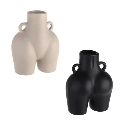 20.5cm Ceramic Body Bum Vase - Black or Beige